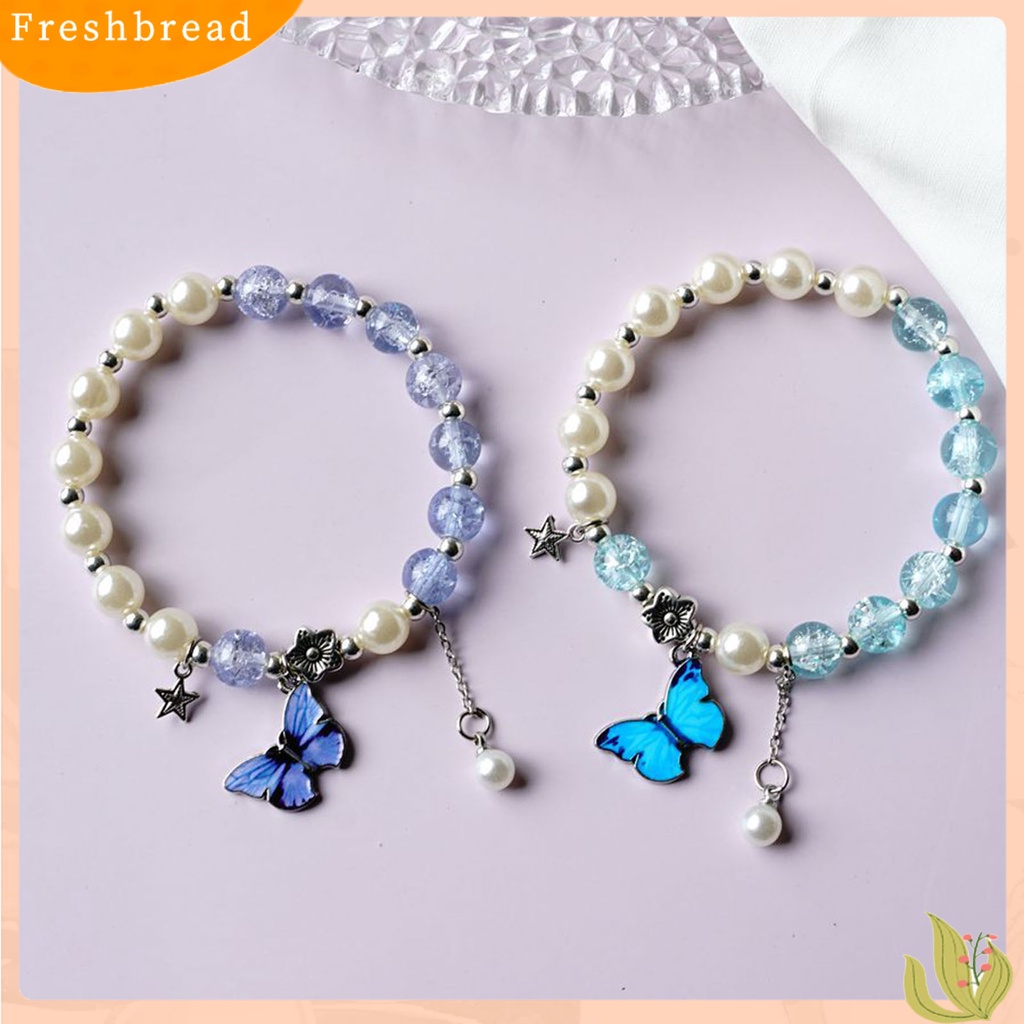 &lt; Freshbread &gt; Wanita Gelang Manik-Manik Kupu-Kupu Perhiasan Kilau Cerah Tahan Lama Bangle Perhiasan Hadiah