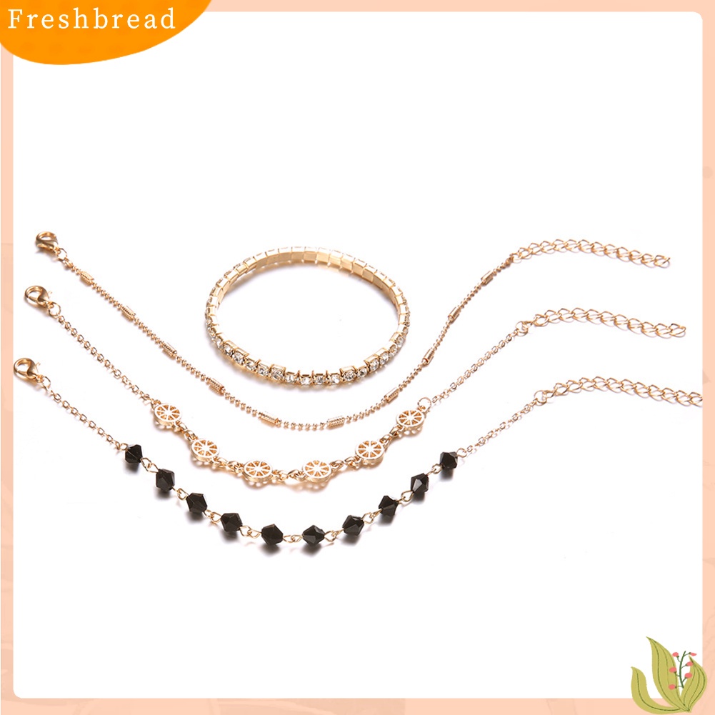 &lt; Freshbread &gt; 4Pcs/Set Wanita Multilayer Berongga Kompas Berlian Imitasi Manik-Manik Gelang Rantai Tenis