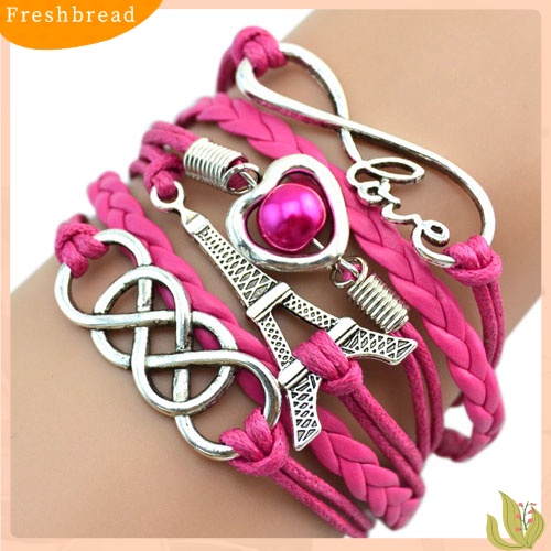 &lt; Freshbread &gt; Wanita Eiffel Tower Cuff Multilayer Kulit Imitasi Gelang Persahabatan Bangle Rantai