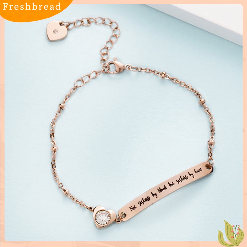 &lt; Freshbread &gt; Huruf Cetak Adjustable Wanita Gelang Baja Titanium Plat Melengkung Berbentuk Hati Menjuntai Gelang Aksesori Perhiasan