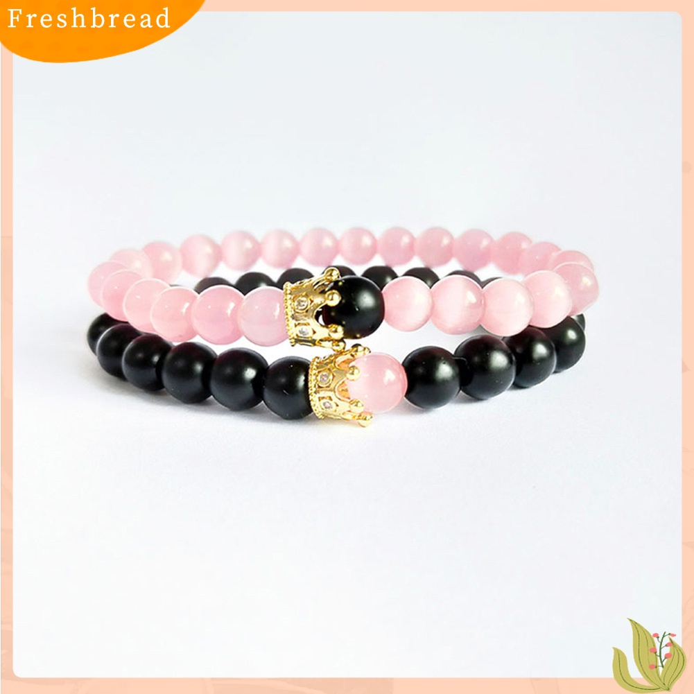 &lt; Freshbread &gt; 2Pcs Unisex Mahkota Pesona Batu Alam Manik-Manik Elastis Gelang Bangle Set Perhiasan