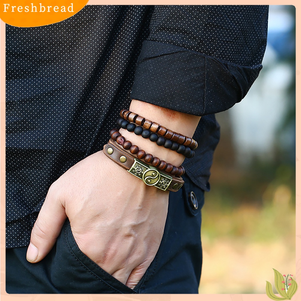 &lt; Freshbread &gt; 4Pcs/Set Gelang Manik-Manik Simple Multi-layer Mudah Digunakan Gelang Kulit Tai Chi Untuk Rumah