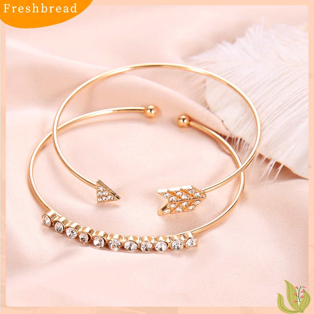 &lt; Freshbread &gt; 2Pcs/Set Mode Lingkaran Panah Berlian Imitasi Terbuka Bangle Gelang Wanita Perhiasan