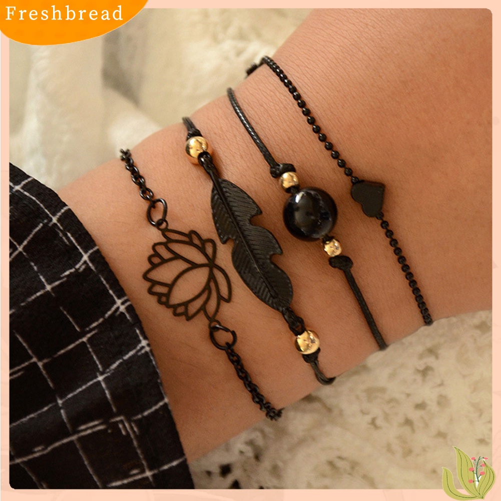 &lt; Freshbread &gt; 4Pcs/Set Berongga Daun Teratai Mutiara Imitasi Pesona Braided Gelang Bangle Perhiasan Hadiah