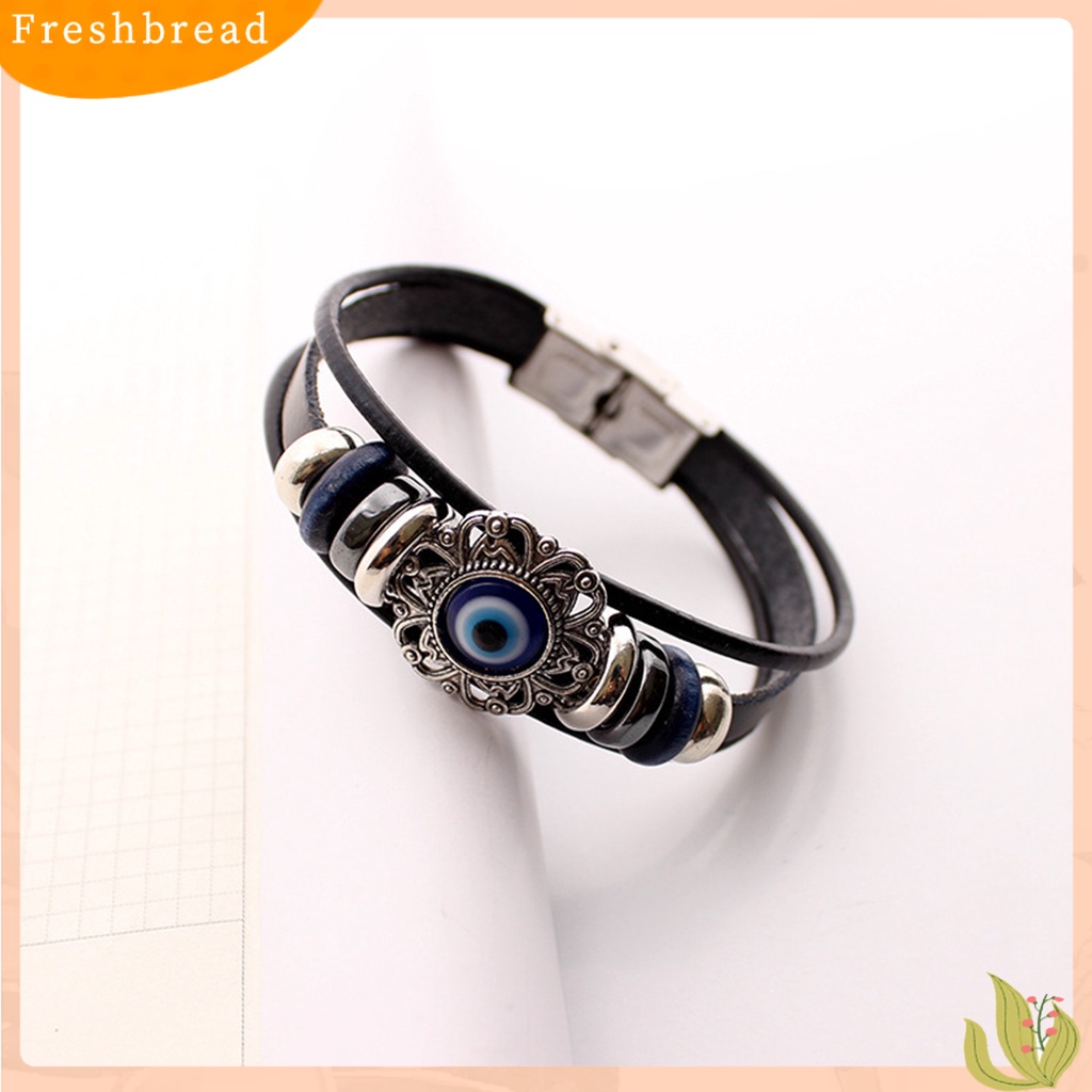 &lt; Freshbread &gt; Gelang Kulit Imitasi Bohemian Multilayer Beads Vintage Geometris Hias Hadiah Pria Wanita Turki Evil Eye Charm Bracelet Jewelry Untuk Kehidupan Sehari-Hari