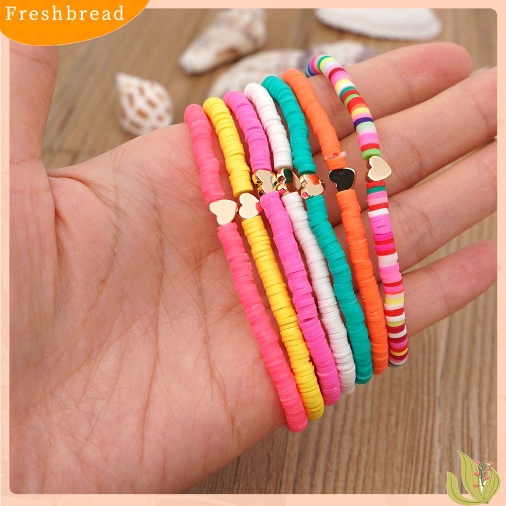 &lt; Freshbread &gt; Gelang Perempuan Manik-Manik Gaya Bohemian Buatan Tangan Hias Pengerjaan Halus Hias Ringan Multicolor Polymer Clay Flat Beads Bracelet Wanita Aksesori