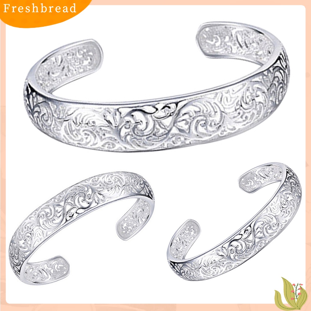 &lt; Freshbread &gt; Gelang Manset Bukaan Pengerjaan Indah Hollow Warna Silver Motif Ukir Retro Bangle Untuk Pesta