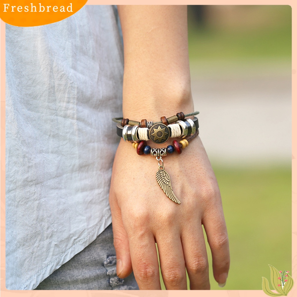 &lt; Freshbread &gt; Charm Gelang Multi-Layer Liontin Bulu Indah Handmade Tali Bungkus Gelang Untuk Pacaran