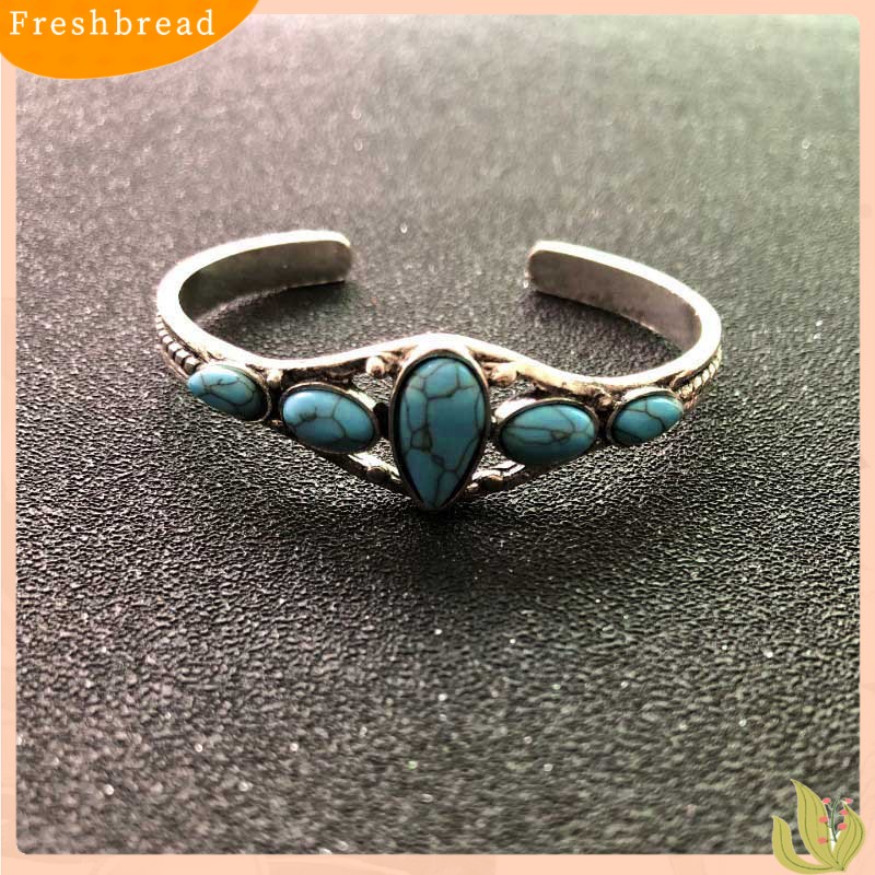 &lt; Freshbread &gt; Pembukaan Ukir Berongga Keluar Manset Gelang Vintage Turquoises Wanita Bangle Aksesoris Fashion