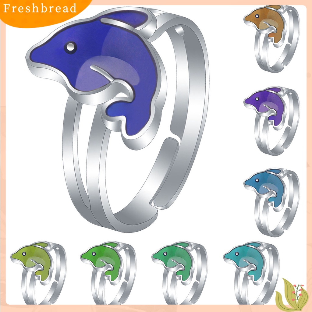 &lt; Freshbread &gt; Adjustable Lucu Mengkilap Terang Wanita Cincin Dolphin Suhu Berubah Warna Mood Ring Perhiasan Aksesoris