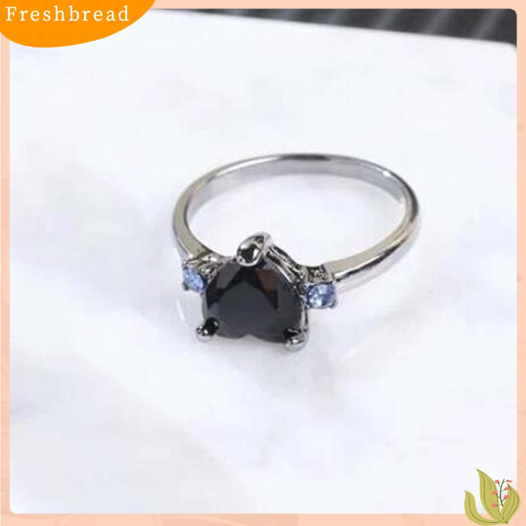 < Freshbread > 2Pcs/Set Cincin Pasangan Permukaan Halus Lebar Paduan Hati Permata Imitasi Garis Biru Jari Rings Pesona Perhiasan