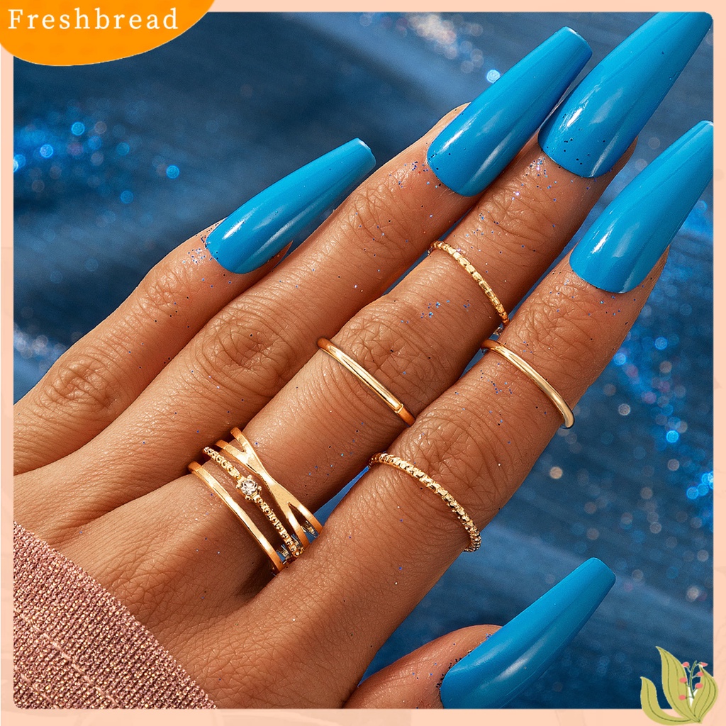 &lt; Freshbread &gt; 5Pcs/Set Cincin Ringan All-matched Warna Emas Shiny Joint Ring Untuk Pernikahan