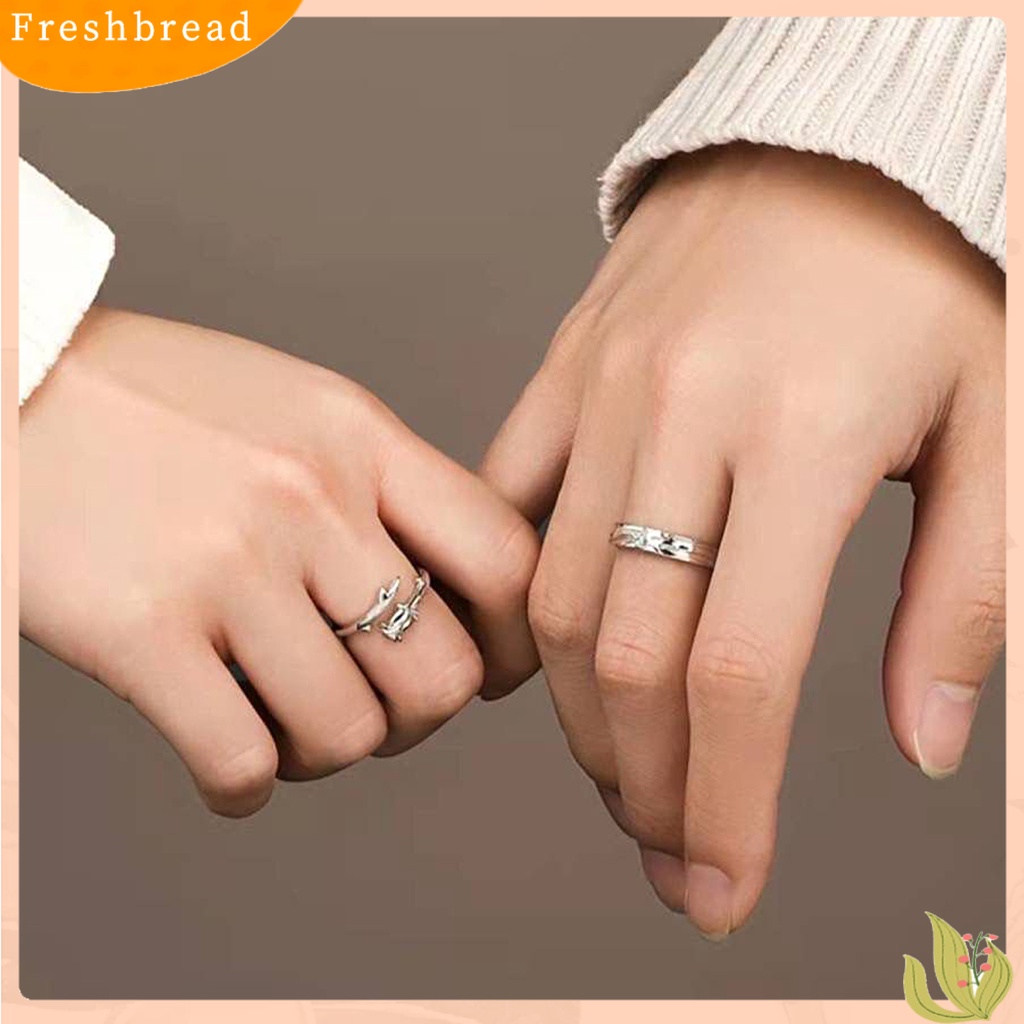 &lt; Freshbread &gt; Couple Cincin Warna Perak Pangeran Dan Mawar Adjustable Indah Perhiasan Dekorasi Tembaga Wanita Pria Jari Cincin Hadiah Hari Valentine