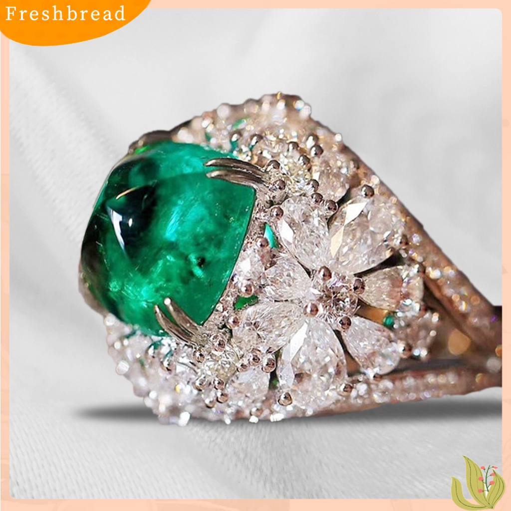 &lt; Freshbread &gt; Cincin Wanita Retro Hias Berlian Imitasi Persegi Hijau Finger Ring Untuk Anniversary