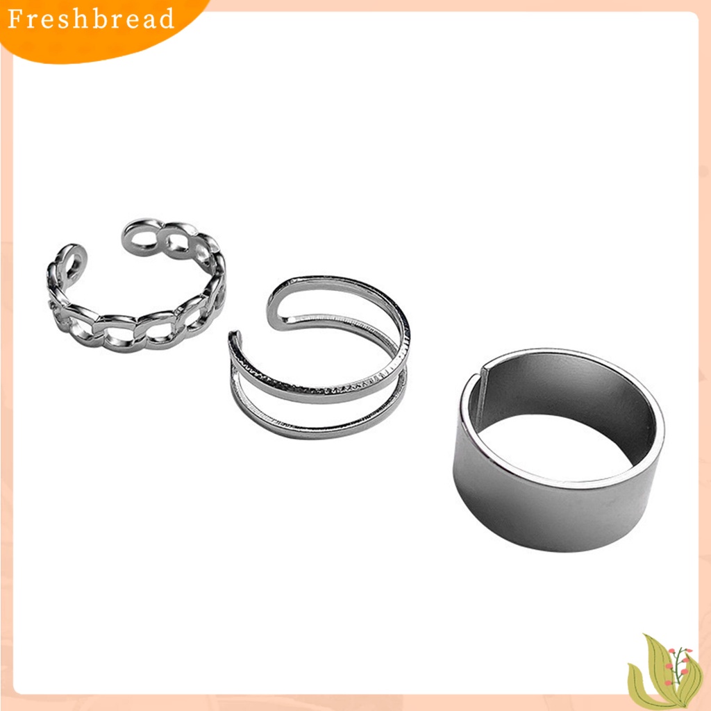 &lt; Freshbread &gt; 3Pcs/Set Cincin Terbuka Retro Adjustable Alloy Punk Hip Pop Finger Rings Kit Untuk Wanita