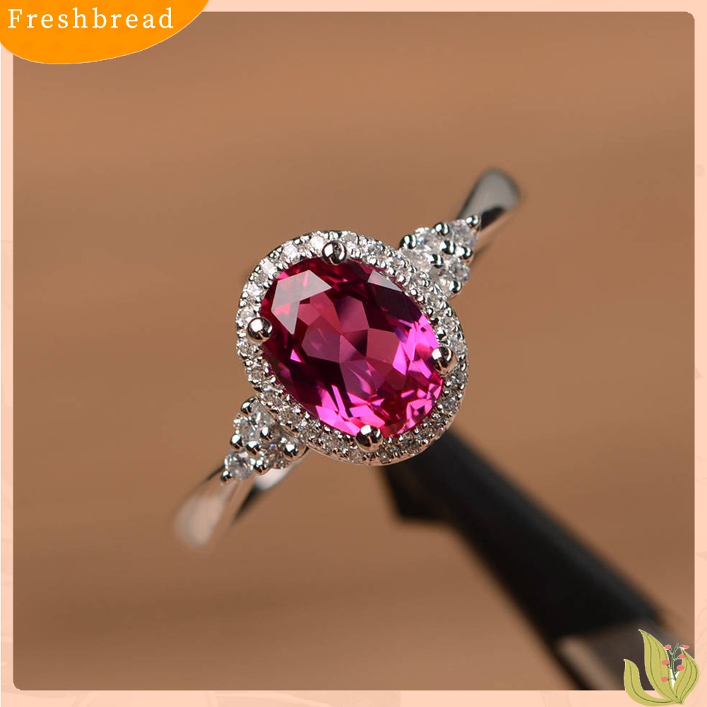 &lt; Freshbread &gt; Fashion Wanita Oval Cubic Zirconia Jari Cincin Pernikahan Pertunangan Perhiasan Hadiah