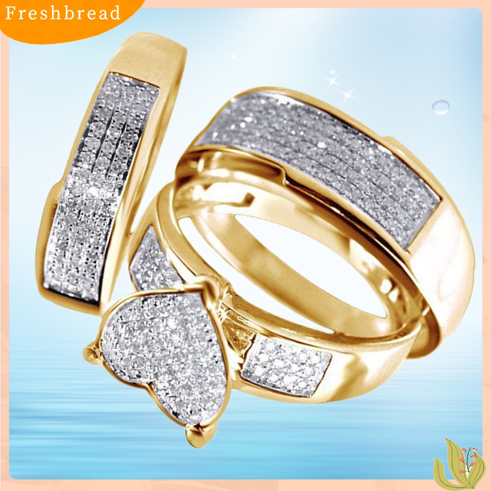 &lt; Freshbread &gt; 3Pcs/Set Jantung Berlian Imitasi Bertatahkan Susun Jari Cincin Perhiasan Pernikahan Pengantin