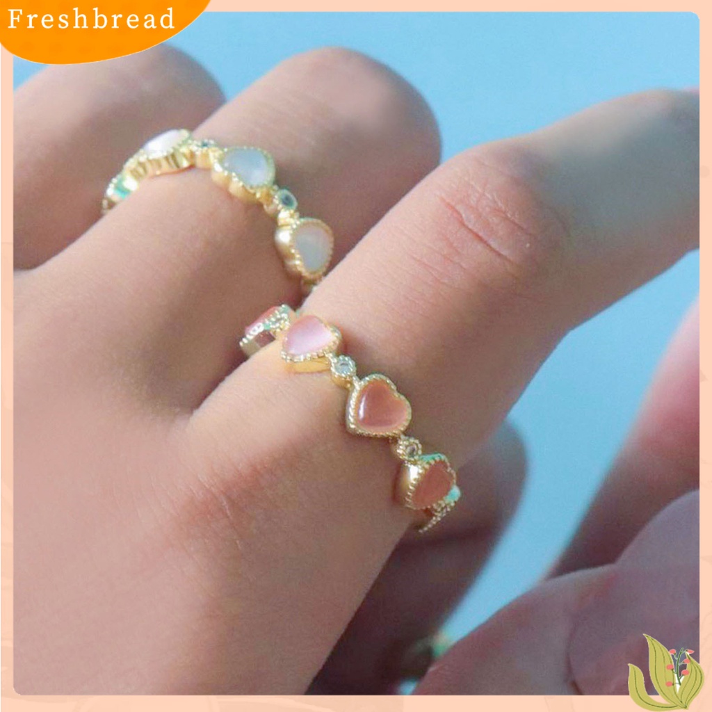 &lt; Freshbread &gt; Fashion Cincin Terbuka Dapat Disesuaikan Berbentuk Hati Opal Tembaga Jari Cincin Aksesoris Wanita