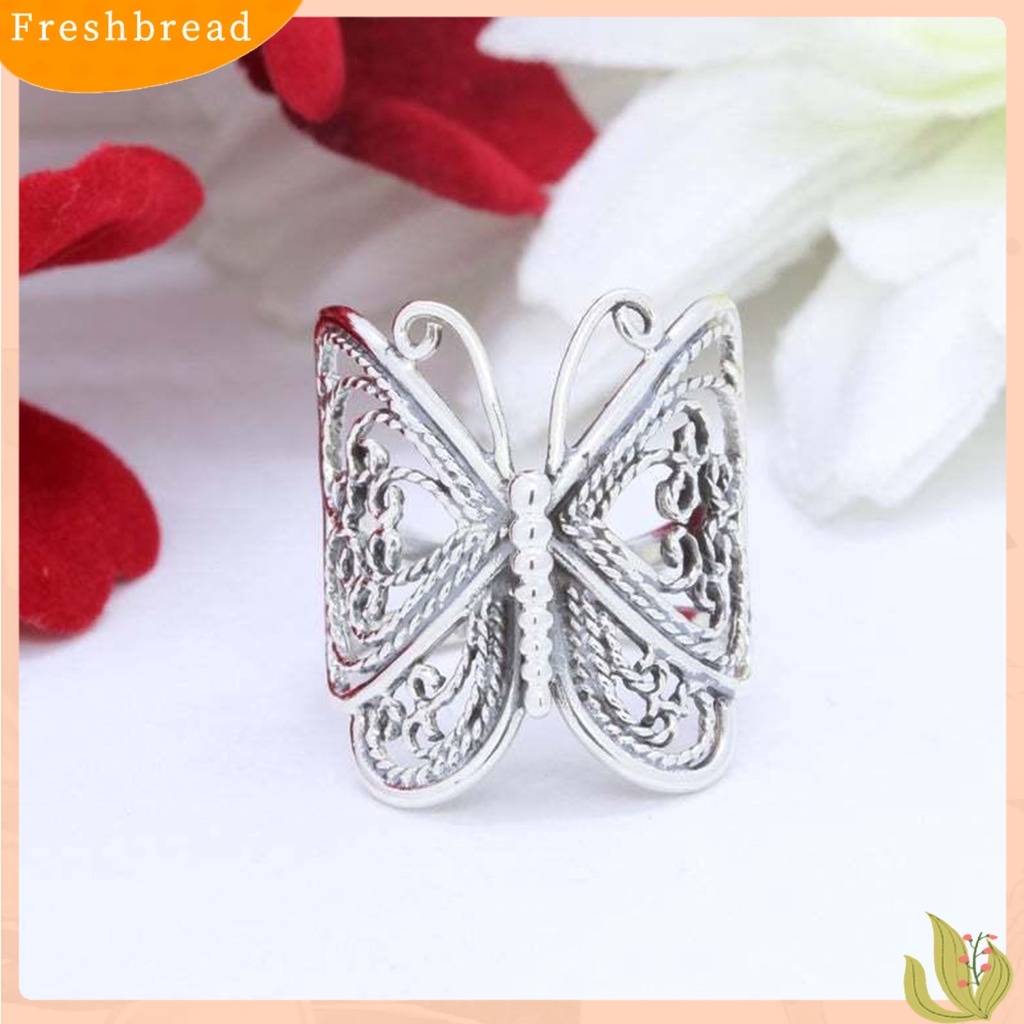&lt; Freshbread &gt; Wanita Cincin Ukir Elegan Hypoallergenic Warna Emas Perak Retro Kupu-Kupu Jari Cincin Perhiasan Fashion