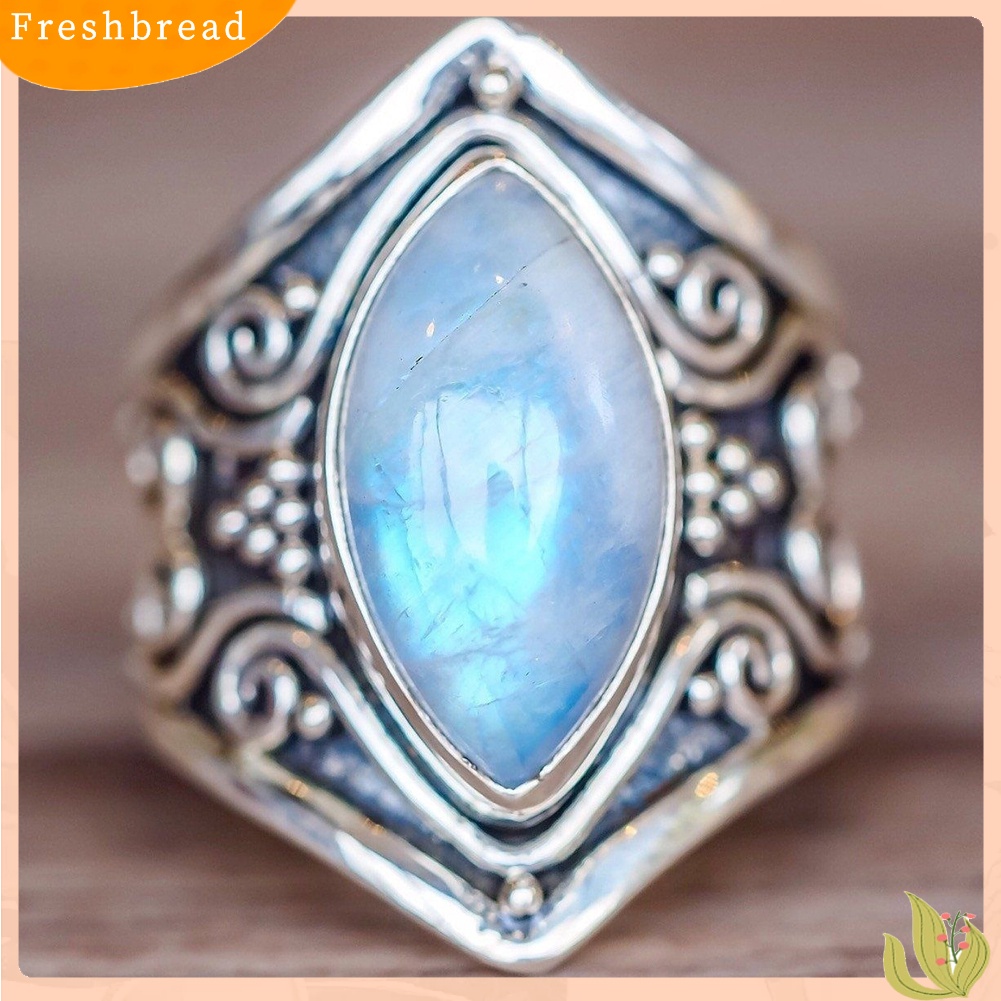 &lt; Freshbread &gt; Perhiasan Wanita Vintage Geometris Moonstone Cincin Jari Pesta Pertunangan Pernikahan