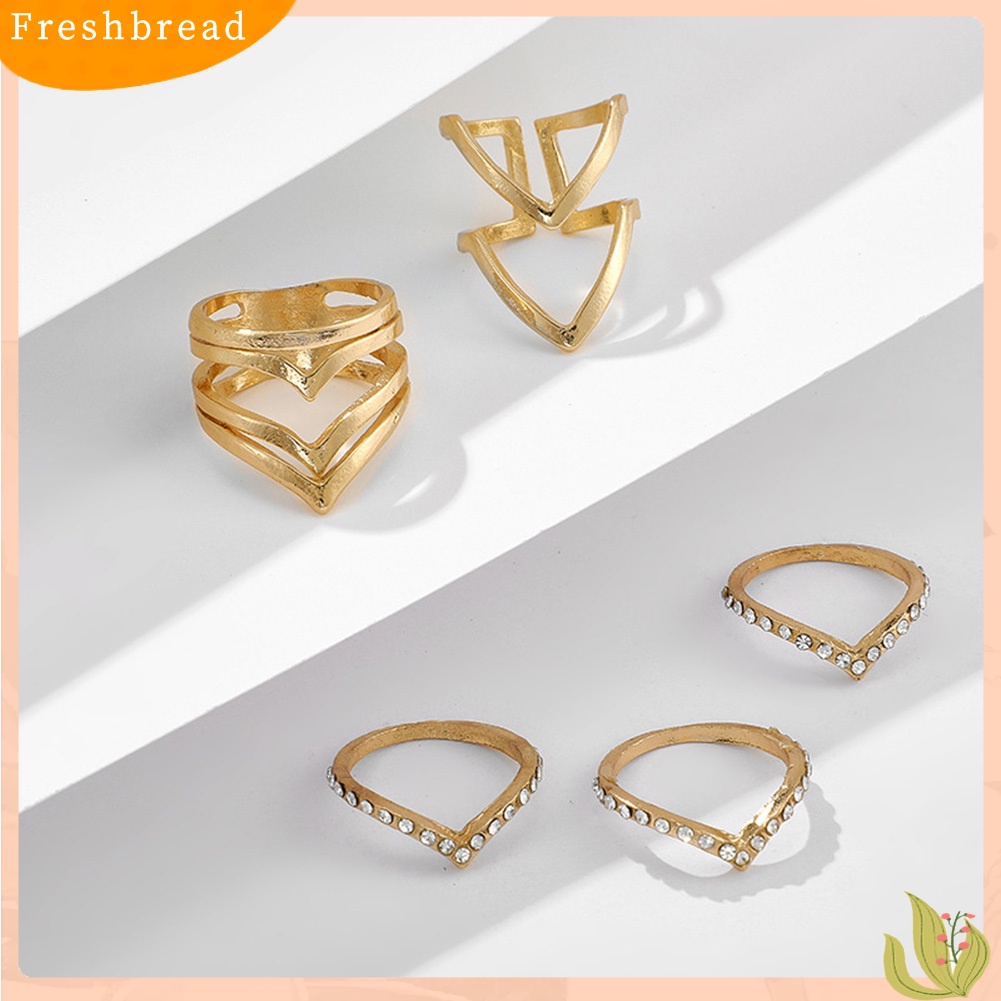 &lt; Freshbread &gt; 5/8Pcs Bohemian Wanita Mutiara Imitasi Berlian Imitasi Cincin Jari Terbuka Perhiasan Yang Dapat Disesuaikan