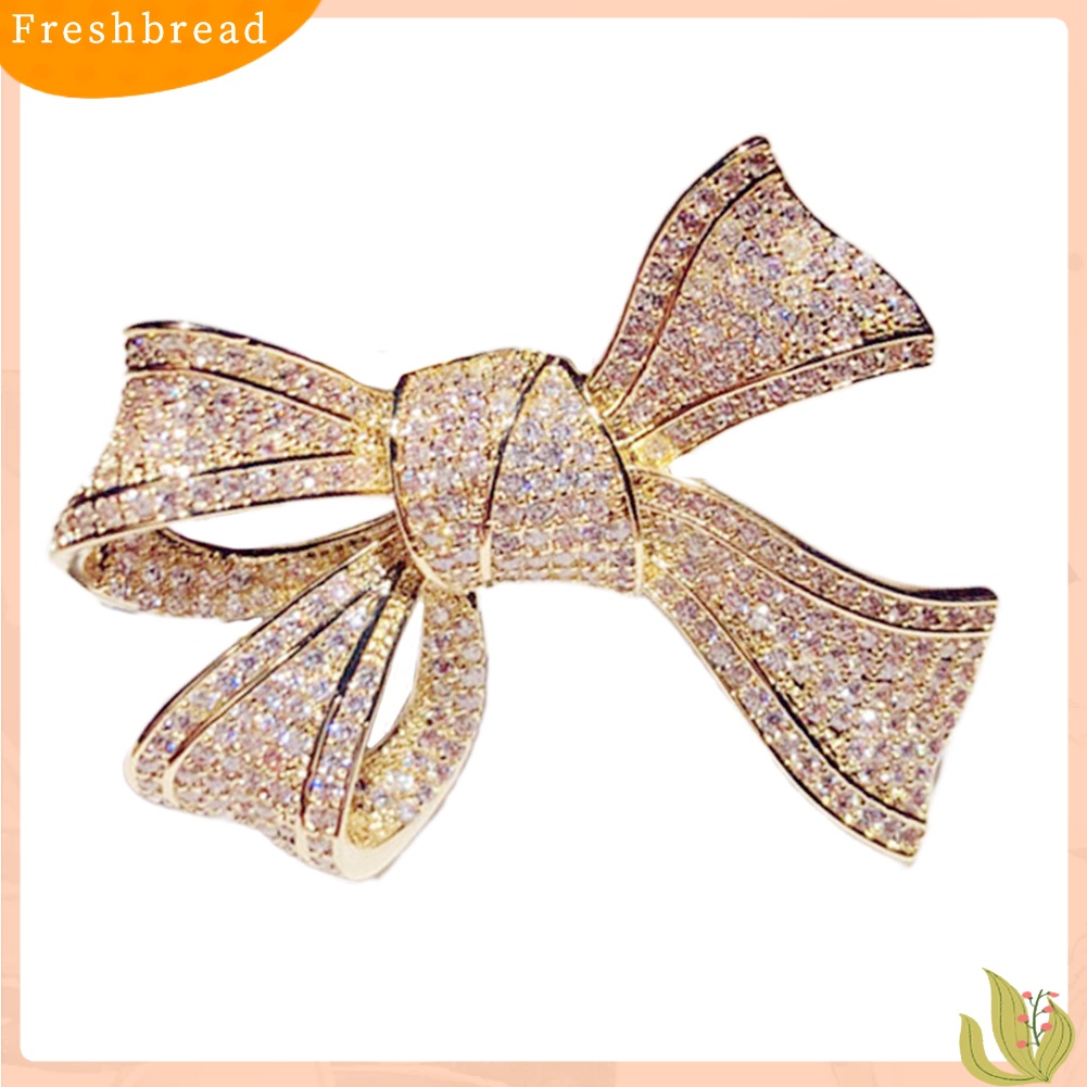 &lt; Freshbread &gt; Fashion Wanita Cubic Zirconia Bertatahkan Busur Jari Cincin Hadiah Perhiasan Pesta Pernikahan