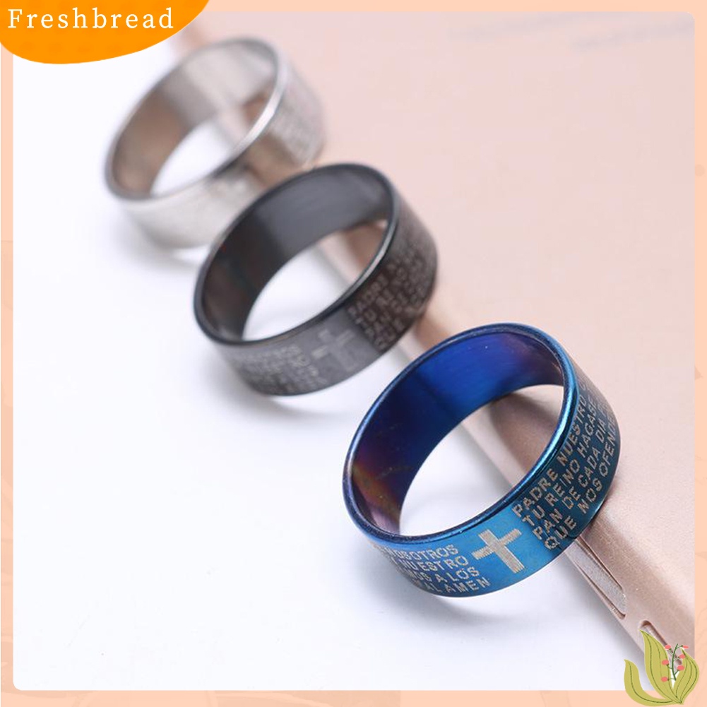 &lt; Freshbread &gt; Couple Titanium Steel Cross Alkitab Text Jari Cincin Hadiah Aksesori Perhiasan Pesta