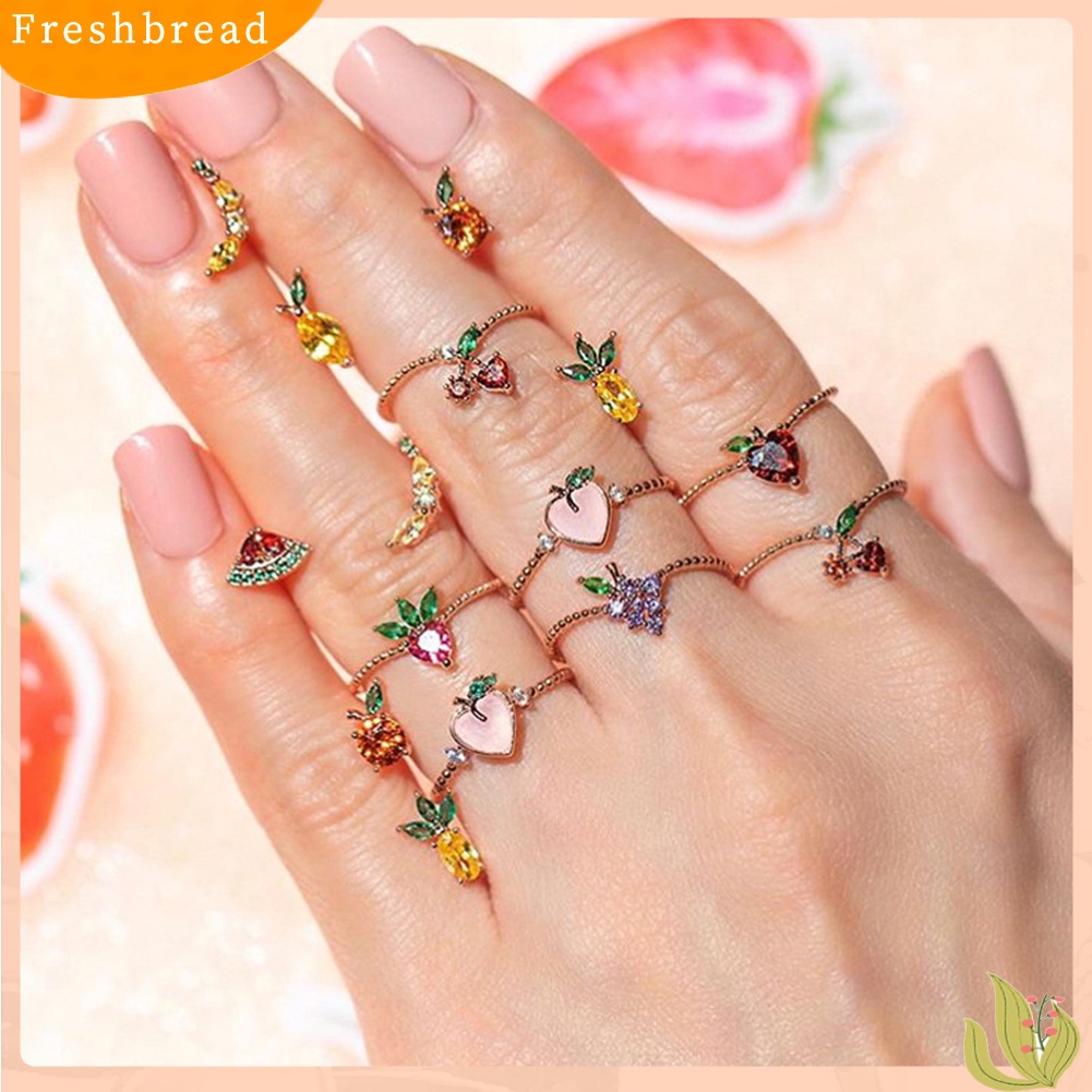 &lt; Freshbread &gt; Indah Gaya Anggur Apel Strawberry Cherry Desain Cincin Wanita Perhiasan Ornamen