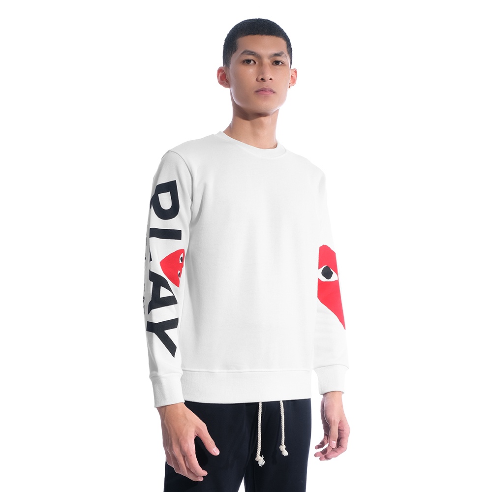 CDG Play Small Multi Hearts Printed Sleeve Sweatshirt White