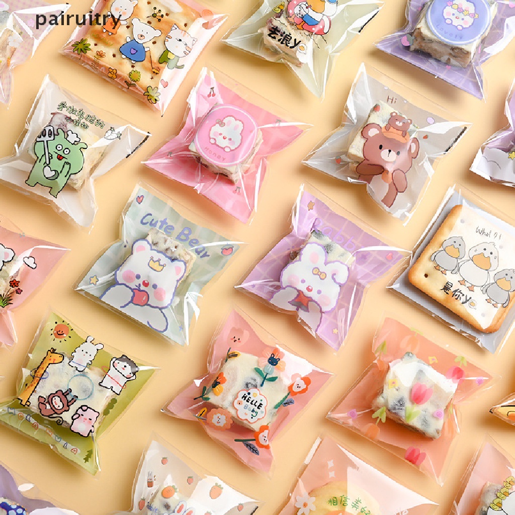 Prt 100Pcs Kantong Bingkisan Kue Bening Plastik Permen Cookies Biskuit Packaging Bags PRT
