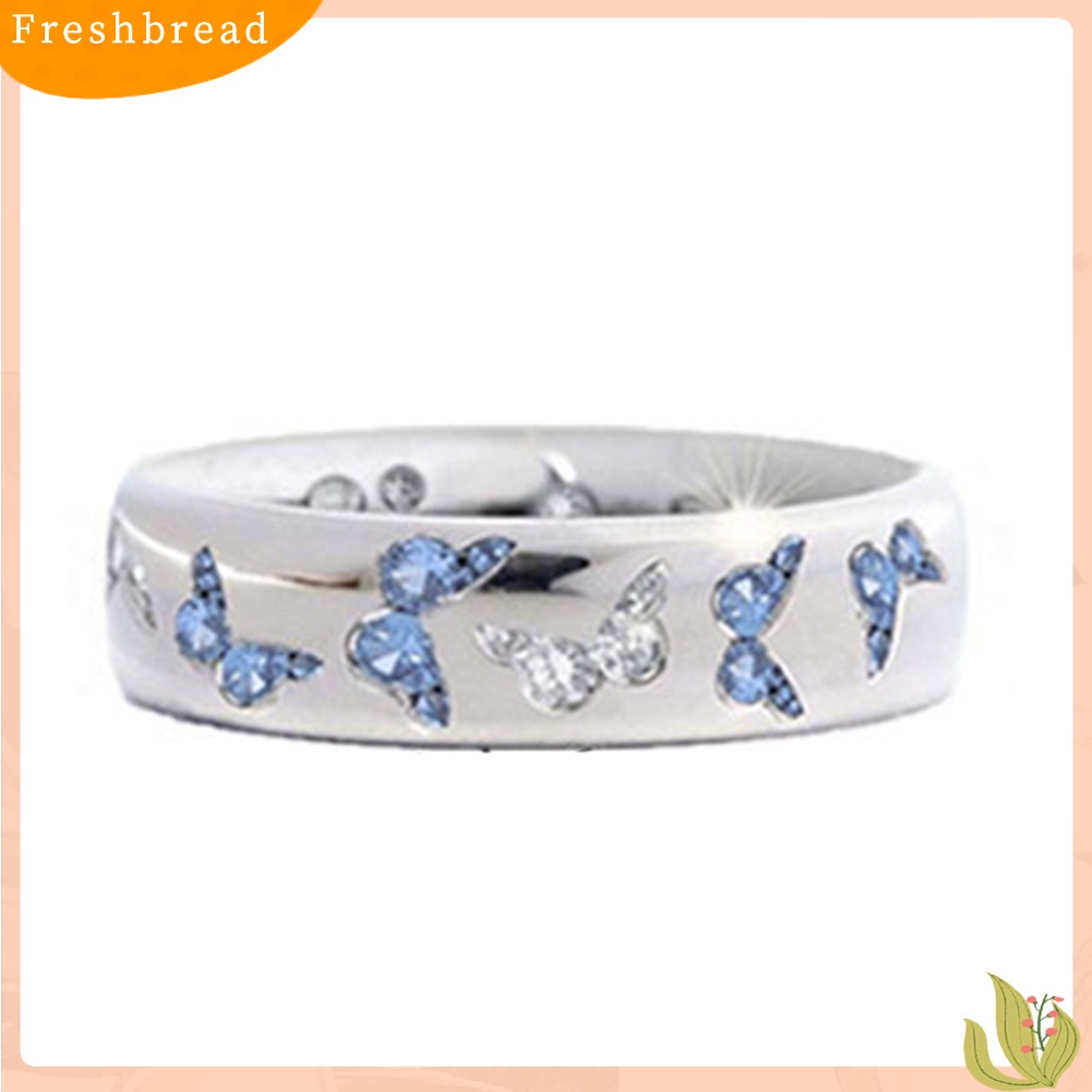 &lt; Freshbread &gt; Fashion Wanita Kupu-Kupu Cubic Zirconia Bertatahkan Jari Cincin Perhiasan Pesta Pernikahan