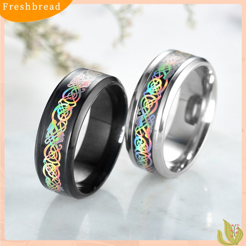 &lt; Freshbread &gt; Unisex Cincin Lebar Permukaan Halus Stainless Steel Warna-Warni Pola Mempesona Jari Cincin Perhiasan Fashion