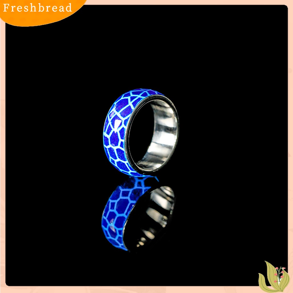 &lt; Freshbread &gt; Cincin Unisex Luminous Turtle Shell Pattern Fluorescent Glowing-In-The Dark Stainless Steel Vintage Plating Ring Untuk Halloween