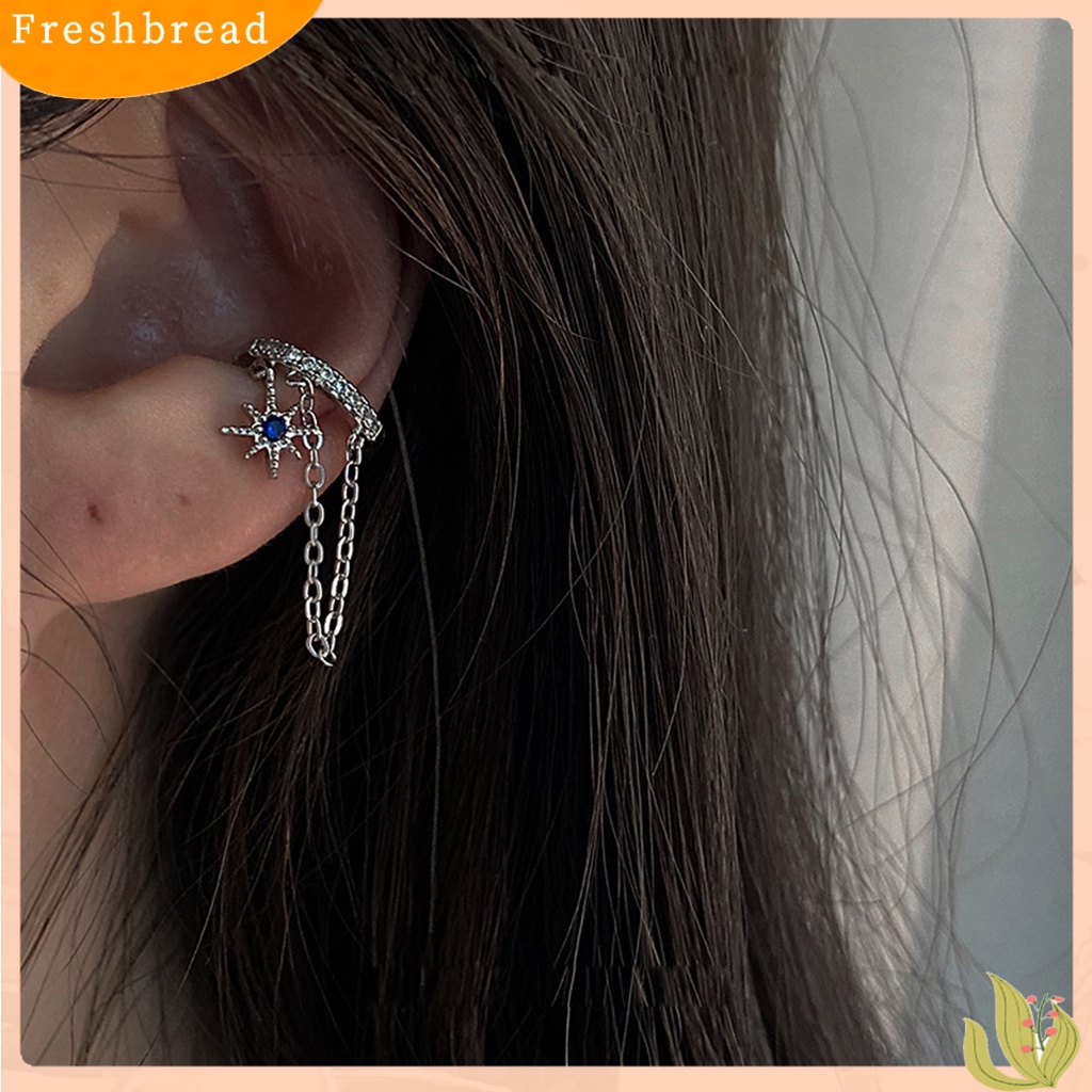 &lt; Freshbread &gt; 1Pc Klip Anting Bintang Geometris Kubus Zirconia Gaya Korea Rantai Rumbai Klip Telinga Untuk Pesta Perjamuan Pernikahan Prom