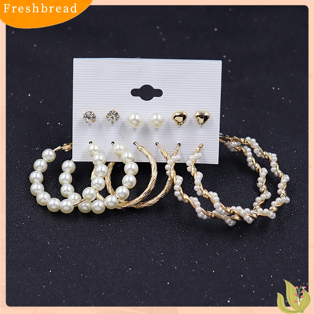 < Freshbread > 6pasang/lembar Indah Wanita Lingkaran Besar Rumbai Mutiara Imitasi Menjuntai Anting-Anting Perhiasan Aksesori