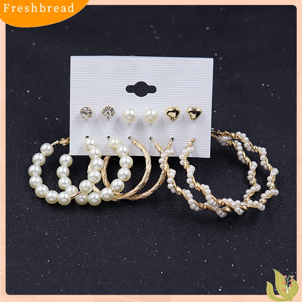 &lt; Freshbread &gt; 6pasang/lembar Indah Wanita Lingkaran Besar Rumbai Mutiara Imitasi Menjuntai Anting-Anting Perhiasan Aksesori