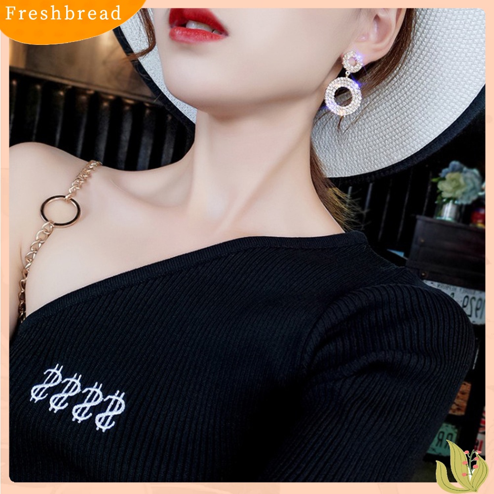 < Freshbread > Fashion Lingkaran Ganda Hias Berlian Imitasi Wanita Stud Earrings Pesta Perhiasan Hadiah