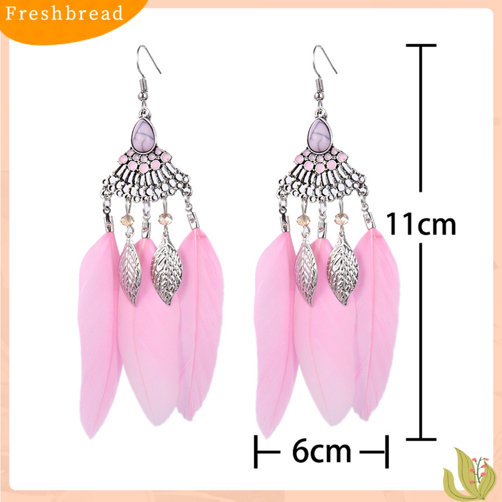 &lt; Freshbread &gt; 1pasang Lady Earrings Bulu Sintetis Bohemia Kreatif Jumbai Menjuntai Anting Prom Jewelry