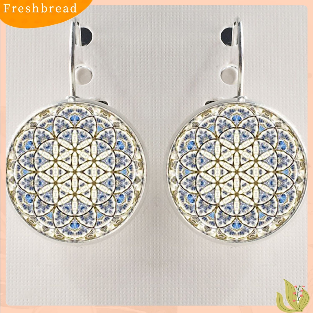 &lt; Freshbread &gt; Wanita Etnik Bunga Matahari Bohemian Bulat Permata Imitasi Klip Leaverback Earrings Jewelry