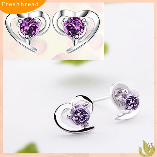 &lt; Freshbread &gt; Fashion Wanita Cinta Hati Cubic Zirconia925 Sterling Silver Ear Studs Earrings