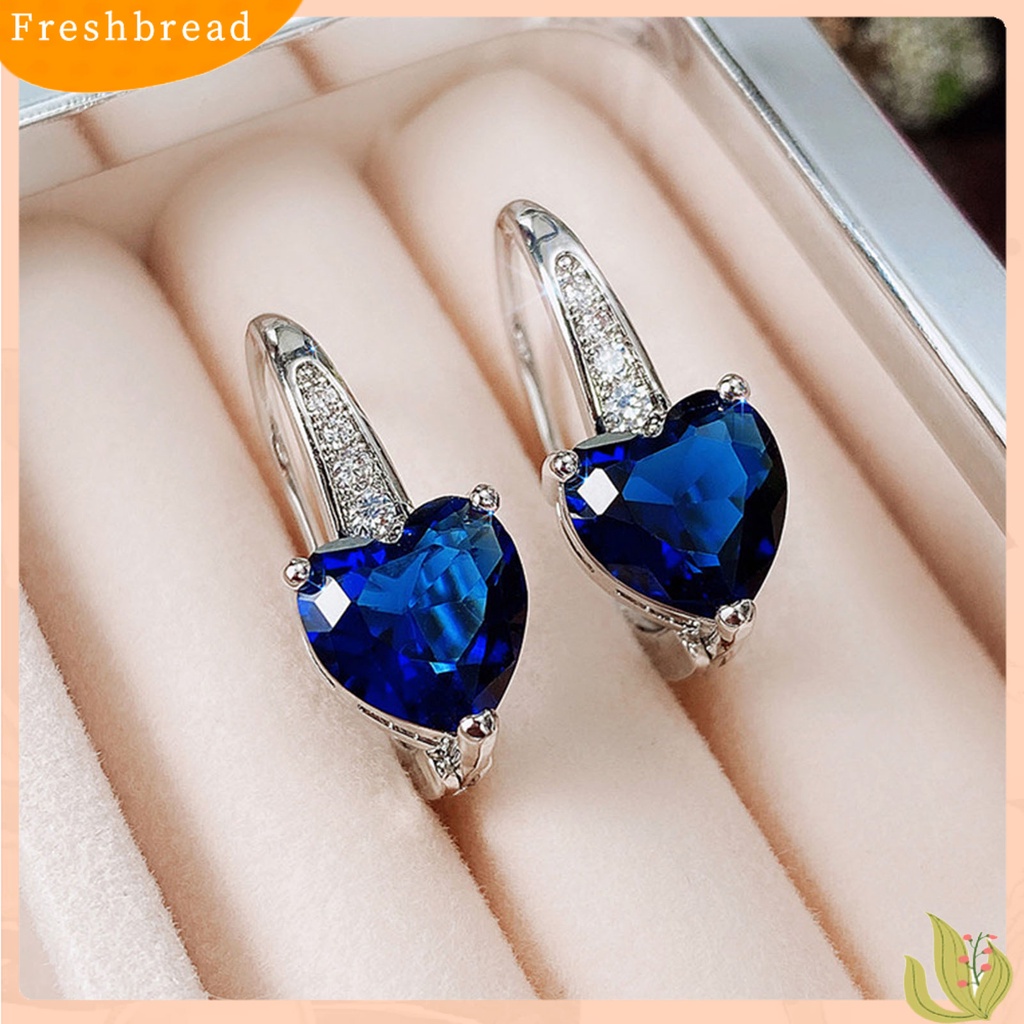 &lt; Freshbread &gt; 1pasang Anting Leaverback Tindik Romantis Mewah Berbentuk Hati Cubic Zirconia Menjuntai Anting Perhiasan Pesta