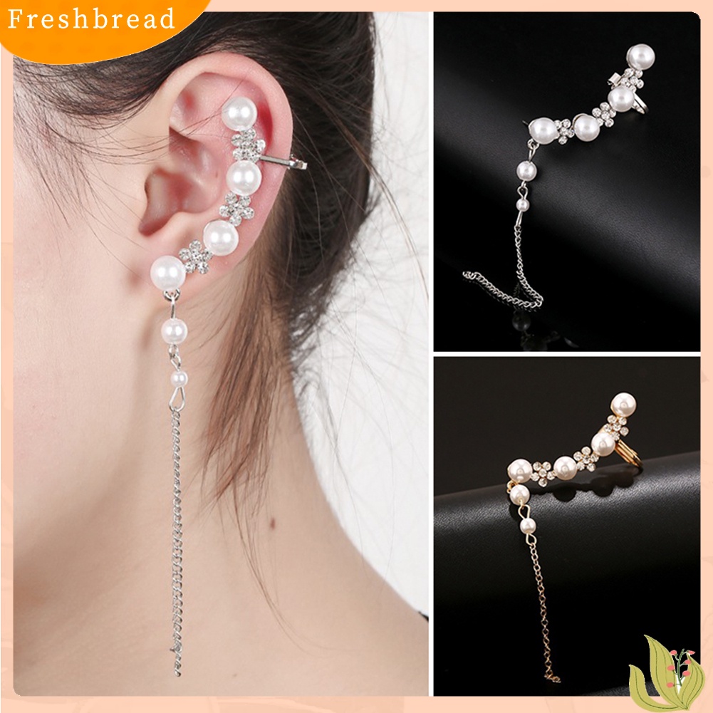 &lt; Freshbread &gt; 1Pc Berlian Imitasi Snowflake Mutiara Imitasi Rumbai Anting Telinga Klip Wanita Perhiasan Hadiah