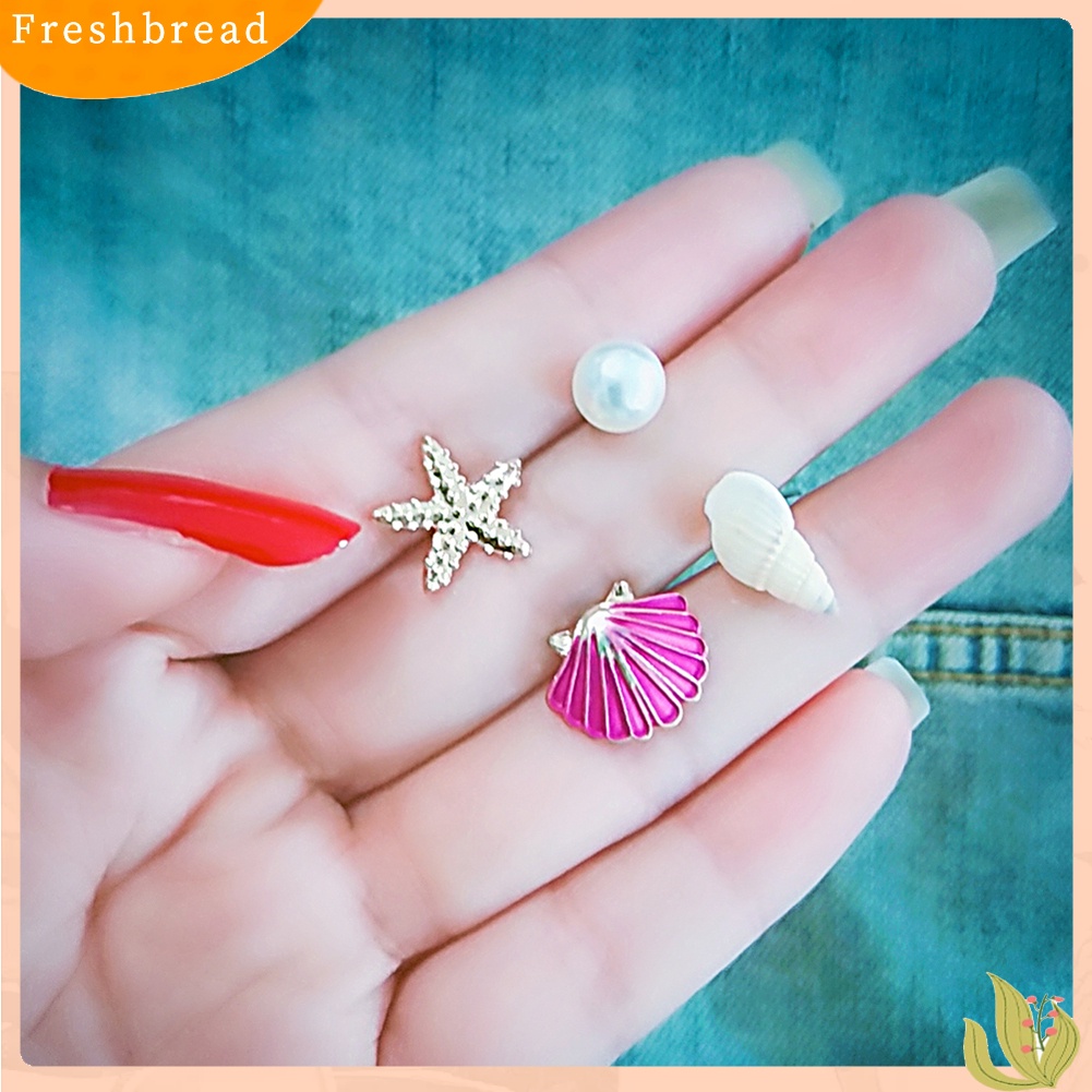 &lt; Freshbread &gt; 4Pcs/Set Musim Panas Pantai Bintang Laut Kerang Mutiara Imitasi Wanita Stud Earrings Hadiah