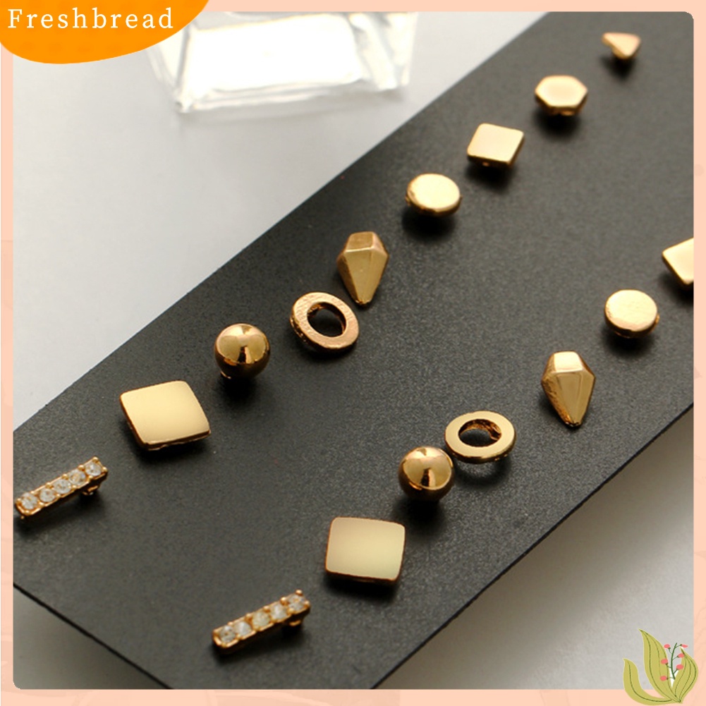 &lt; Freshbread &gt; 9pasang Fashion Wanita Punk Persegi Segitiga Bulat Geometris Stud Anting Set