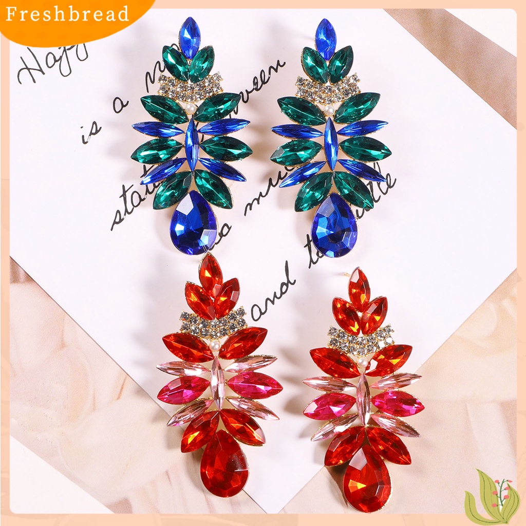 &lt; Freshbread &gt; 1pasang Bersinar Sederhana Piercing Stud Earrings Bentuk Tetesan Air Berlian Imitasi Wanita Anting Perhiasan Pernikahan