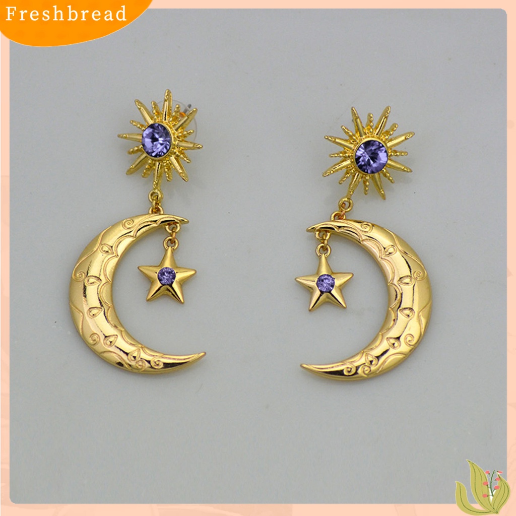 &lt; Freshbread &gt; 1pasang Anting Gantung Pengerjaan Indah Semua Pertandingan Alloy Shiny Elegant Drop Stud Earring Untuk Wanita