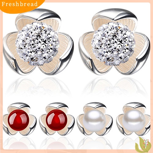 &lt; Freshbread &gt; Bunga925 Sterling Silver Ear Studs Berlian Imitasi Bola Anting Perhiasan Pernikahan