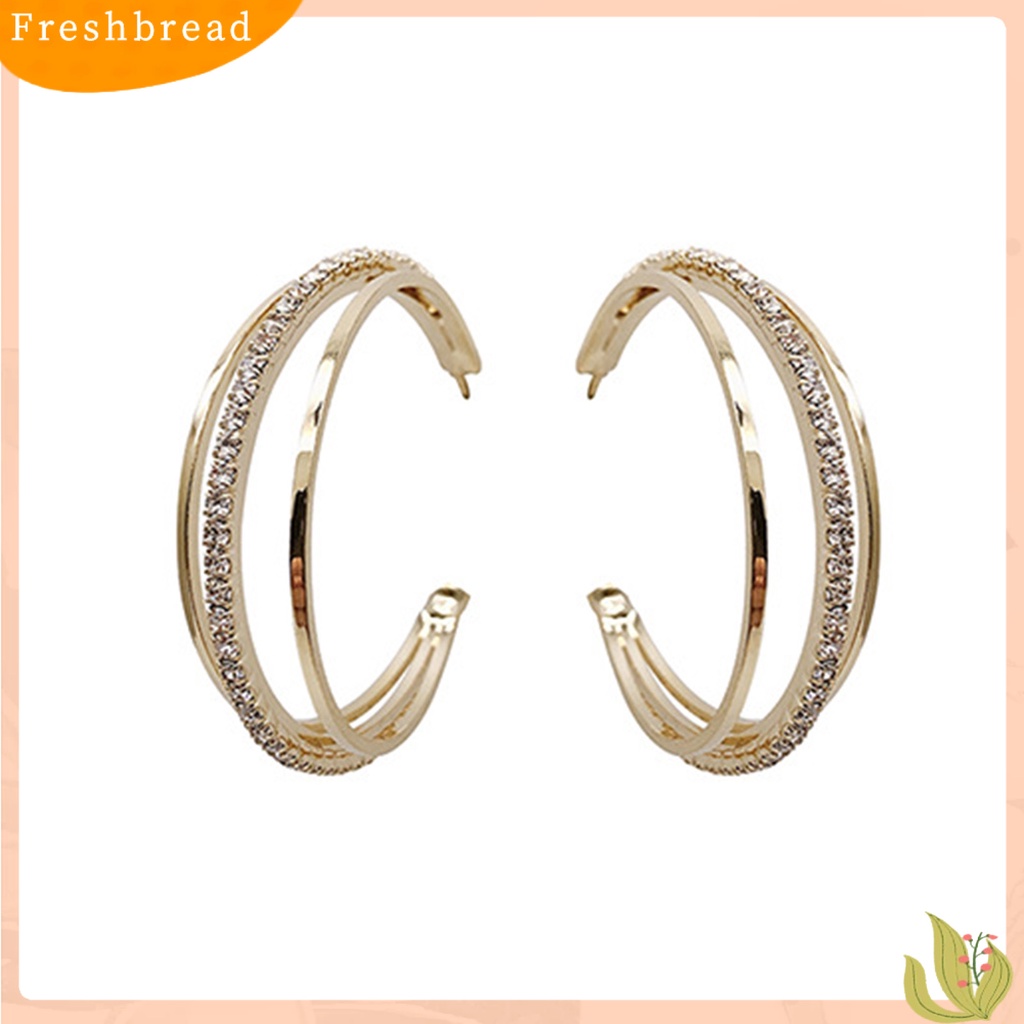 &lt; Freshbread &gt; 1pasang Anting Lady Bulat Berlian Imitasi Portable Anting Menjuntai Anti Cacat Untuk Kerja