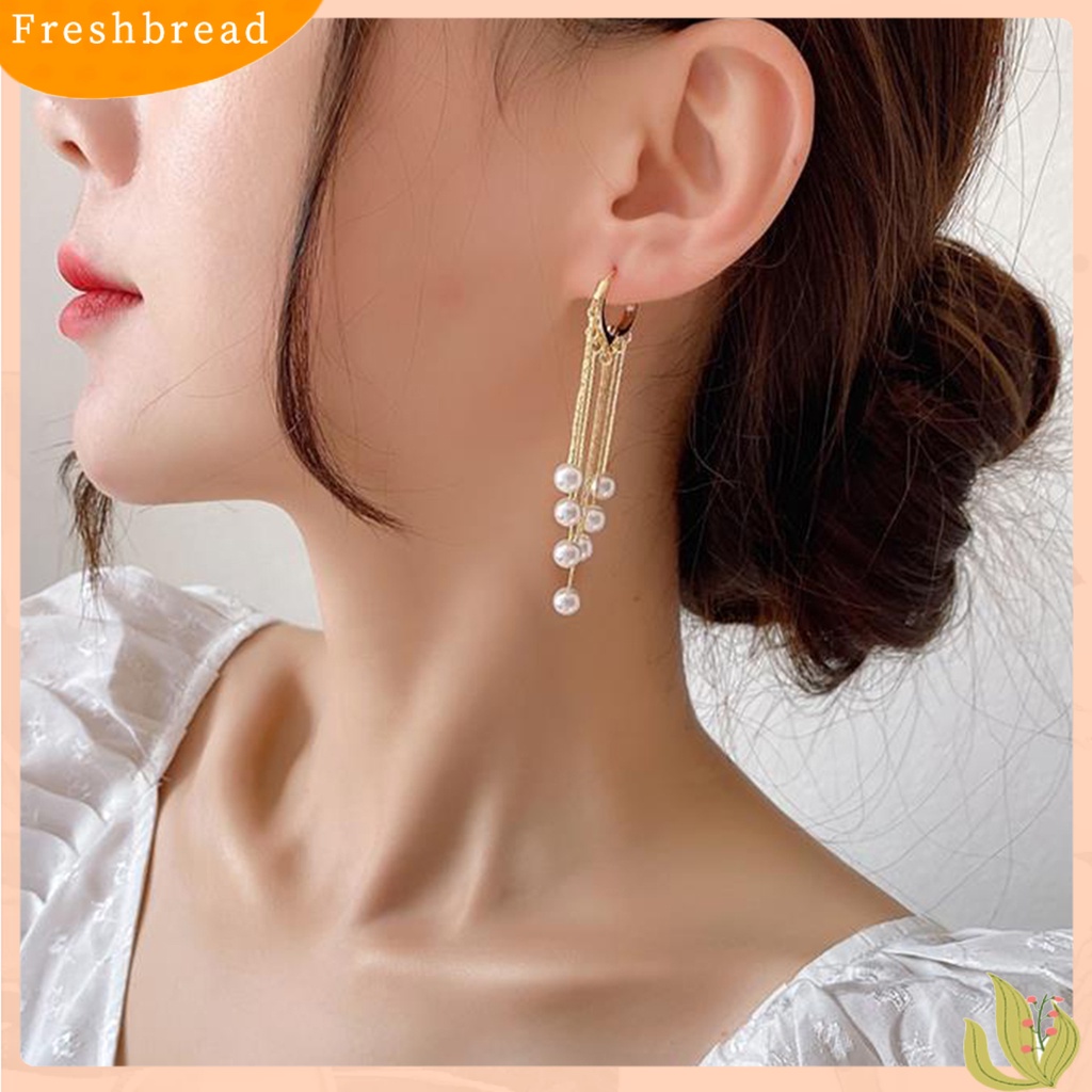 &lt; Freshbread &gt; 1pasang Anting Wanita Jumbai Mutiara Imitasi Perhiasan Bohemian Mutiara Imitasi Menjuntai Earrings Untuk Pernikahan