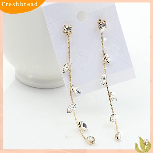 &lt; Freshbread &gt; Fashion Wanita Elegan Berlian Imitasi Daun Cabang Willow Ranting Linear Anting Panjang